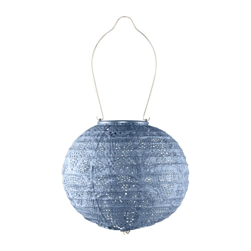 8'' Metallic Blue Solar Powered LED Outdoor Lantern