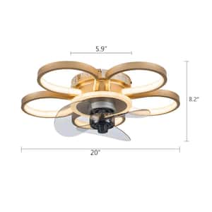 20 in. Integrated LED Indoor Gold Flush Mount Flower Shape Ceiling Fan with Light