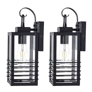 Black Outdoor Wall Lantern Sconce 14.6 in. Hardwired Exterior Light with Clear Glass Shade and E26 Bulb Base