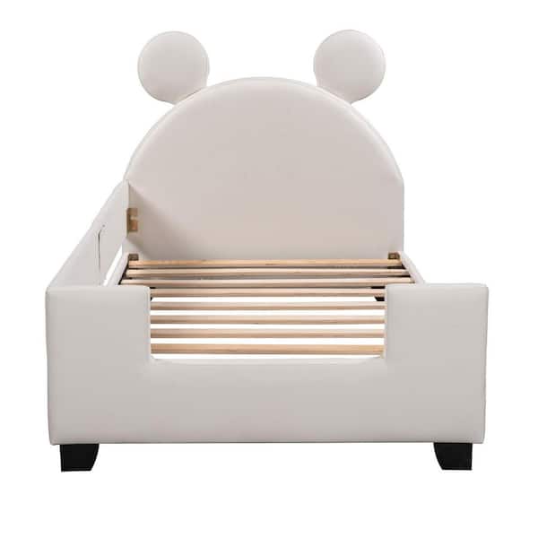Angel Sar White Twin Size Upholstered Daybed with Carton Ears Shaped Headboard