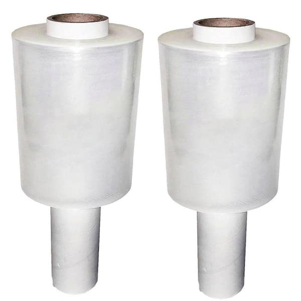 Stretch Wrap 5 x 1000 ft. Roll with Handle 80 Gauge Extra Thick Durable Self-Adhering Plastic Wrap Clear 2-Pack