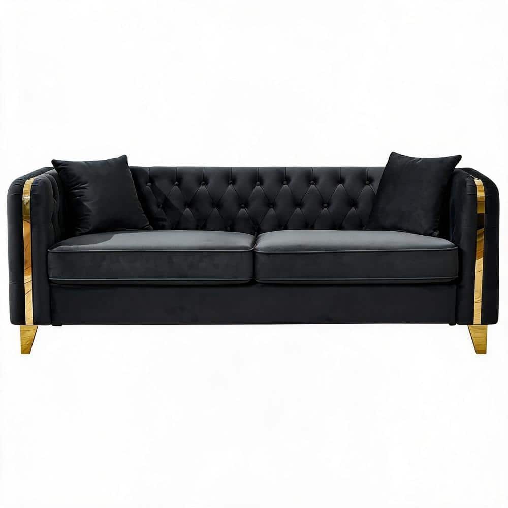 81 in. Rolled Arm Velvet Chesterfield Button Tufted Sofa with Gold Legs and Stainless Steel Accents in Black price history on PriceWatchPro