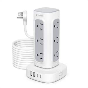 15 ft. Flat Plug Extension Cord, Tower Power Strip Surge Protector with 4 USB Ports(2 USB C), 12 Widely Spaced Outlets