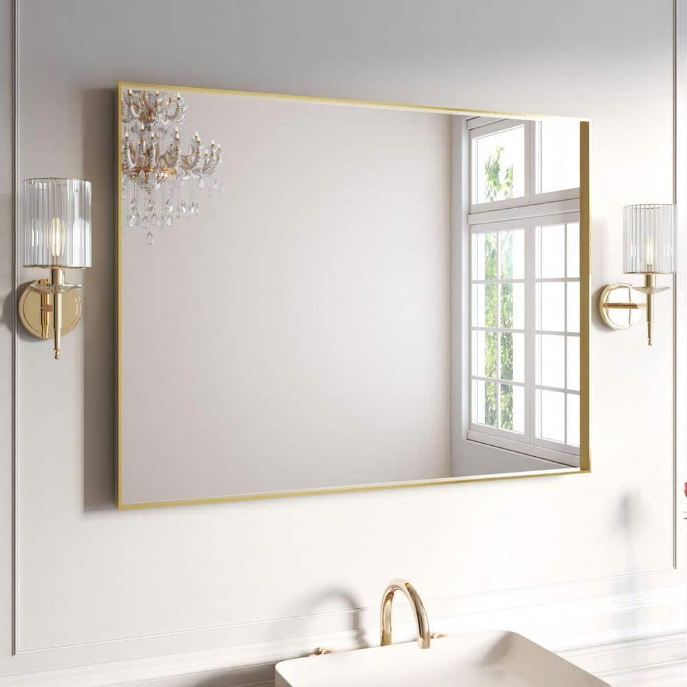 48 in. W x 36 in. H Gold Aluminum Rectangular Framed Wall Bathroom Vanity Wall Mount Mirror price history on PriceWatchPro
