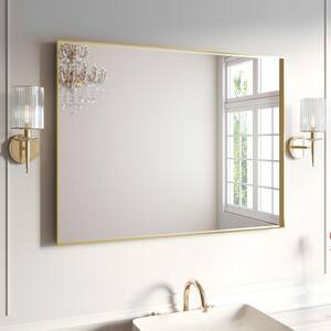 48 in. W x 36 in. H Gold Aluminum Rectangular Framed Wall Bathroom Vanity Wall Mount Mirror