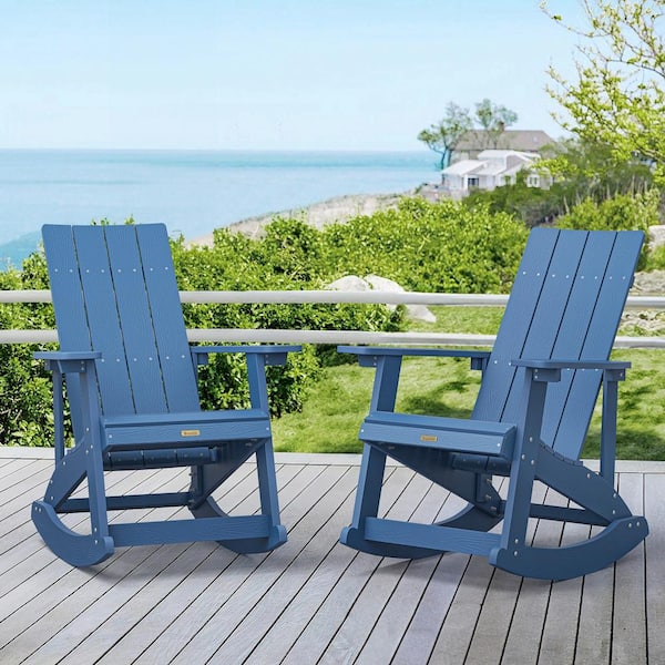 LUE BONA Doda Navy Blue Plastic Adirondack Rocking Chair Porch Rockers, Outdoor Rocking Chair (Set of 2)