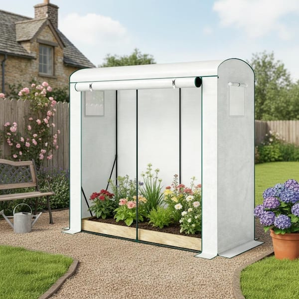 78 in. Tall White Mini Greenhouse, Powder-Coated Steel Frame with