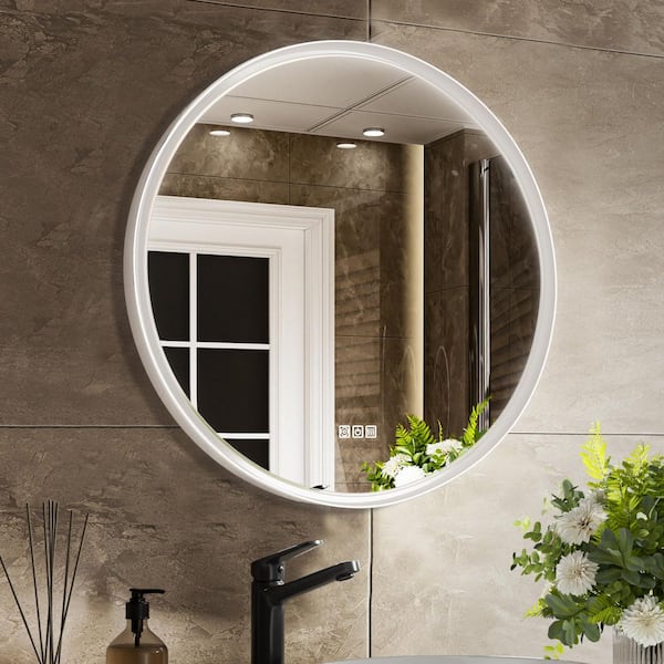 20 in. W x 20 in. H Round Bathroom Mirror, White Framed Circle Vanity Mirror for Wall