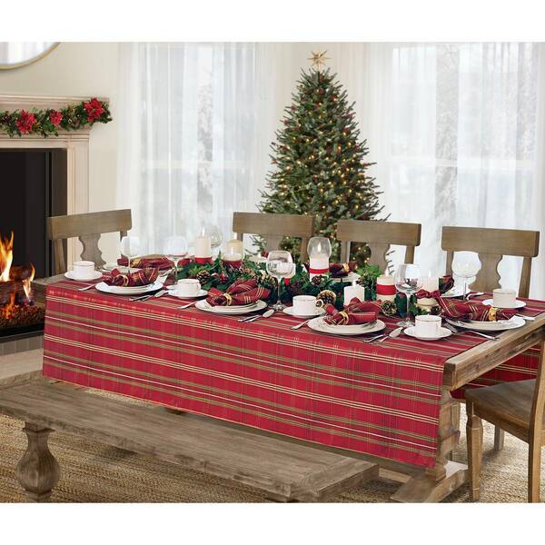 60 in. W x 84 in. L Red/Green Shimmering Plaid Holiday Christmas Tablecloth