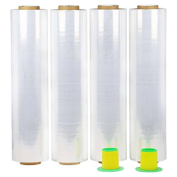 Industrial Clear Stretch Wrap Film 18 x 1200 ft. 72-Gauge with Plastic Handle Durable Self-Adhering for Packing 4-Pack