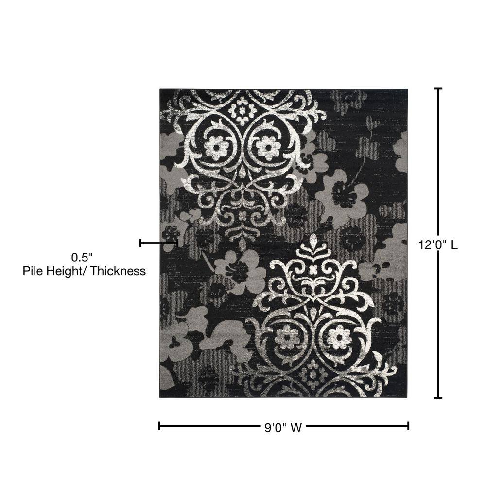 Elegant Black/Silver 9' x 12' Reversible Synthetic Area Rug