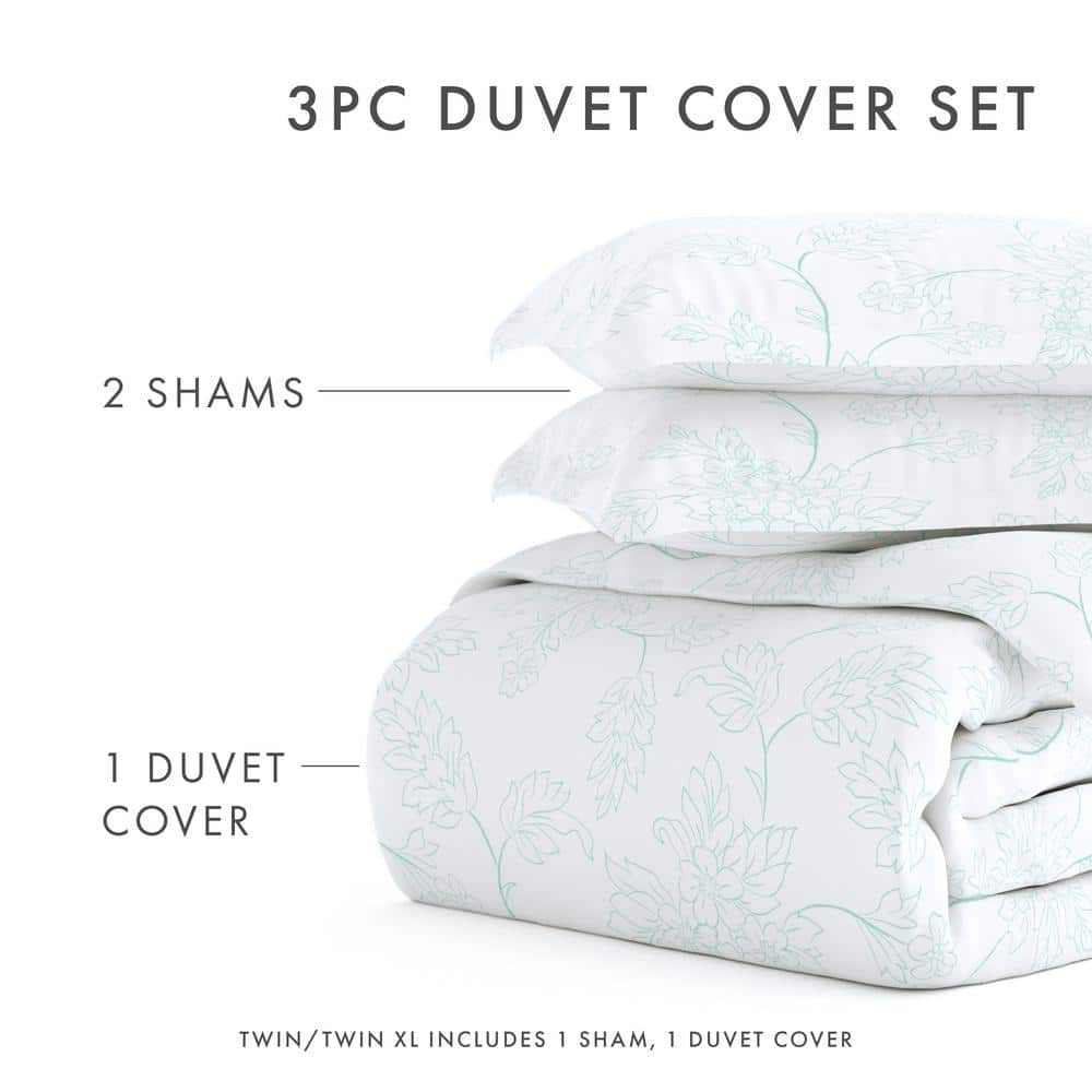 Aqua Vine Pattern King Size Duvet Cover Set with Pillow Shams