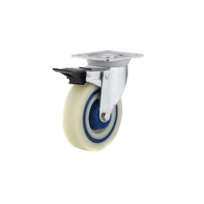 4-15/16 in. (125 mm) Blue and Beige Double-Lock Brake Swivel Plate Caster with 441 lb. Load Rating