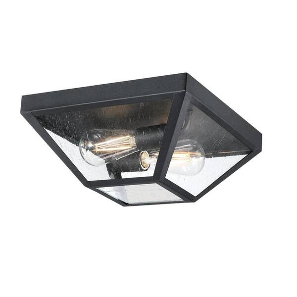 2-Light Outdoor Black Flush Mount Ceiling Fixture 