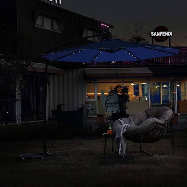 Unbranded 10 ft. Steel Cantilever Offset Outdoor Patio Umbrella with Solar  LED Lights in Navy Blue, Cross Base P140292-AB