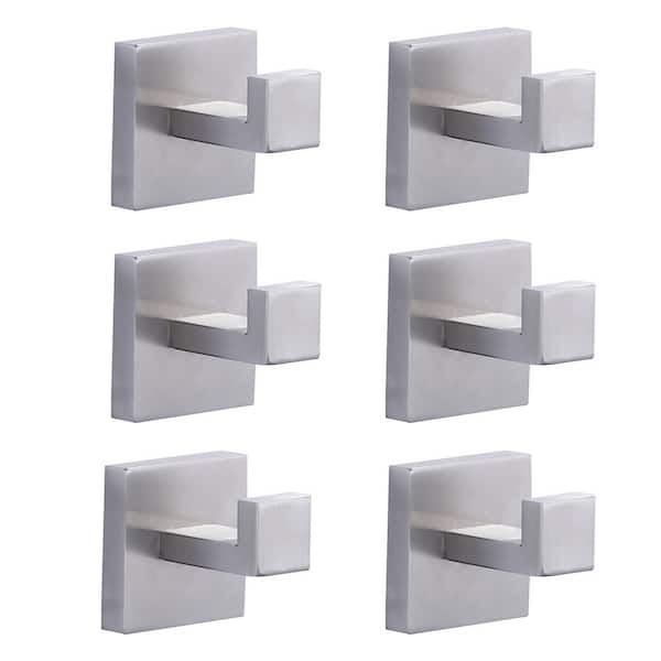 6-Pieces Wall-Mounted J-Hook Stainless Steel Bathroom Robe/Towel Hook in Brushed Nickel