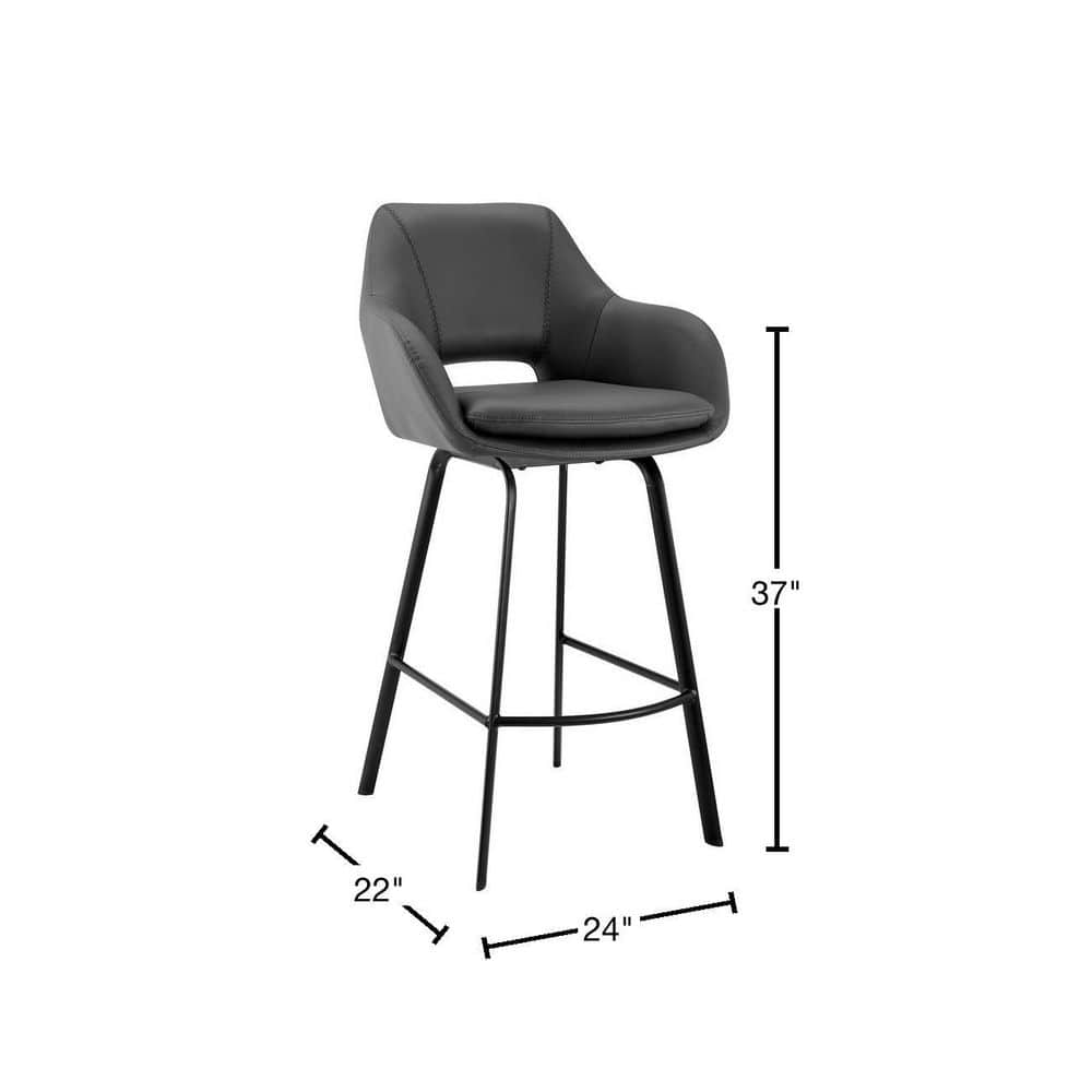 Gray Faux Leather and Black Metal Swivel Counter Stool