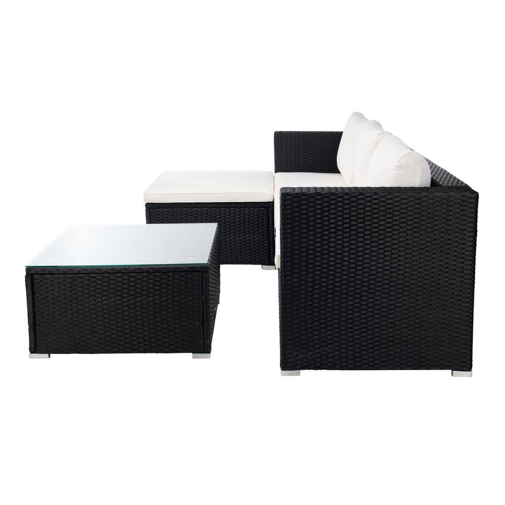 Transitional 3-Person Beige and Black Outdoor Conversation Set