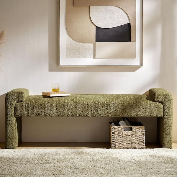 Johannes Moss Transitional Upholstered Boucle 58.5 in Bedroom Bench with Foot Pads