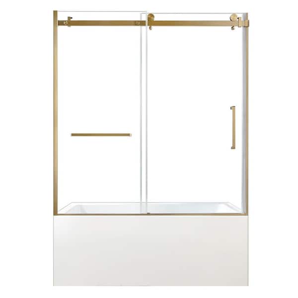 59.8 in. x 31.9 in. Acrylic Rectangular Alcove Soaking Bathtub with Left Drain in White/Brushed Brass