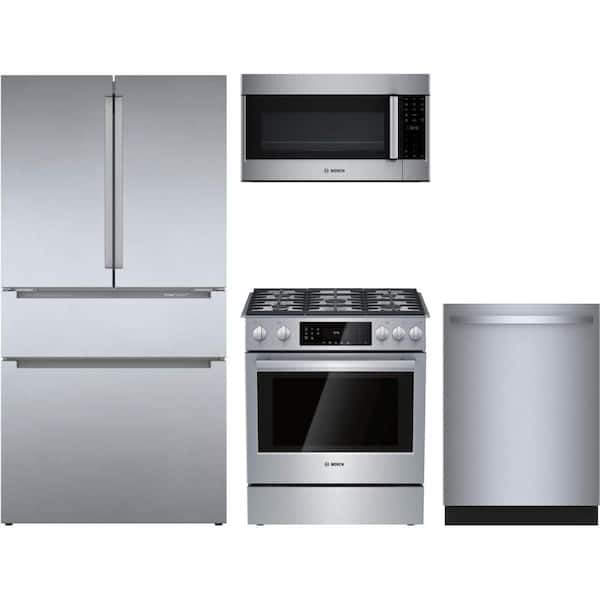 800 Series 21 cu. ft. Counter Depth Refrigerator with 5 Burner Slide-In Gas Range and Dishwasher with 3rd Rack