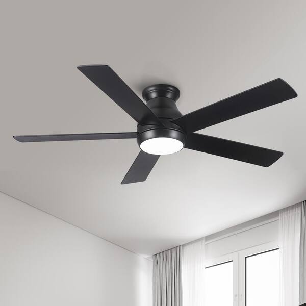 Hoppas 52 in. Indoor Integrated LED Light Flush Mount Black Ceiling Fan with Reversible DC Motor and Remote Control