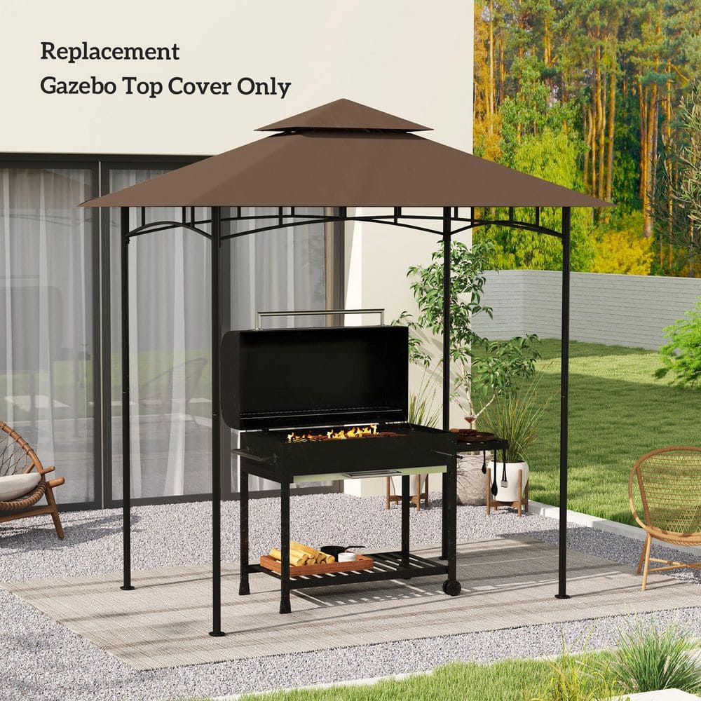 Brown Polyester Double Tiered Grill Gazebo Replacement Canopy Cover