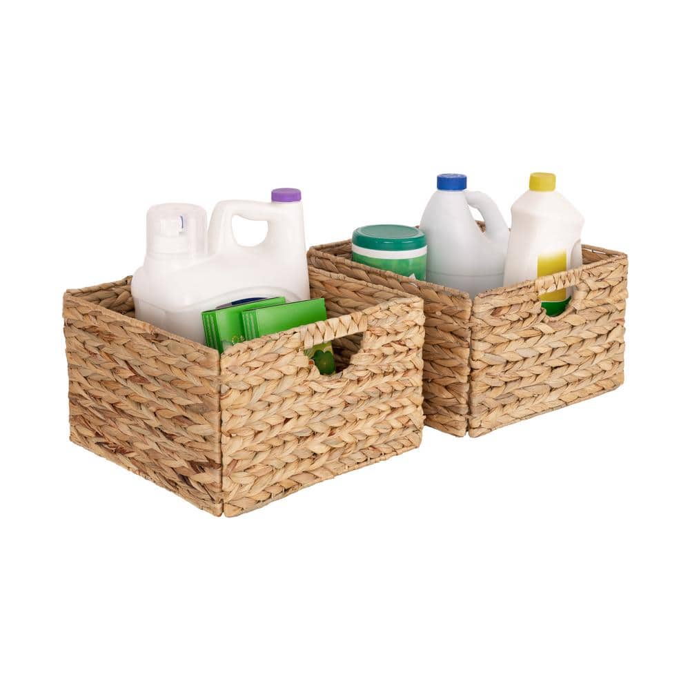 Natural Woven Hyacinth and Steel Square Storage Basket Set