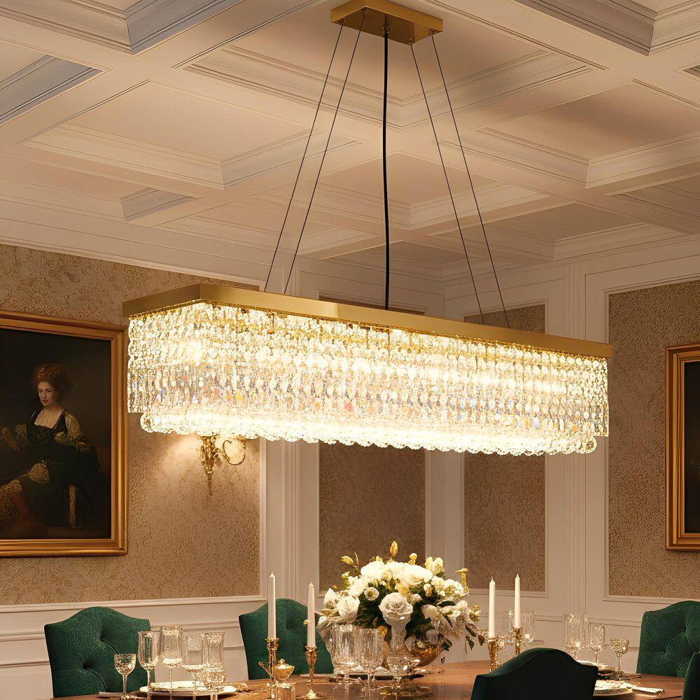 10-Light Gold Modern Rectangle Crystal Chandelier, K9 Pendant Light for Dining Room or Kitchen Island price history on PriceWatchPro