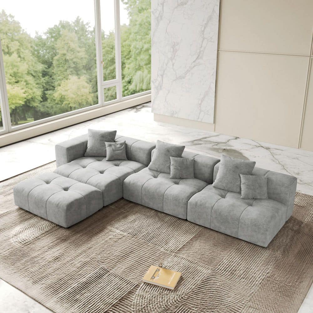 Magic Home 159 in. Oversized Square Arm Linen L-Shaped Modular