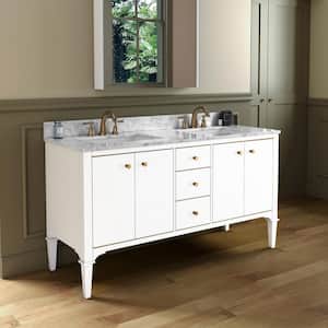 Roma 61 in. W x 22 in. D Bath Vanity in White with Marble Vanity top in Carrara White with White Basin