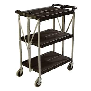 BISupply Fold Up Rolling Cart 3 Tier Collapsible Utility Carts with Wheels 