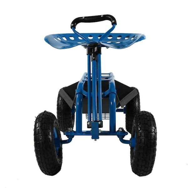 Sunnydaze Blue Steel Rolling Garden Cart with Extendable Steering