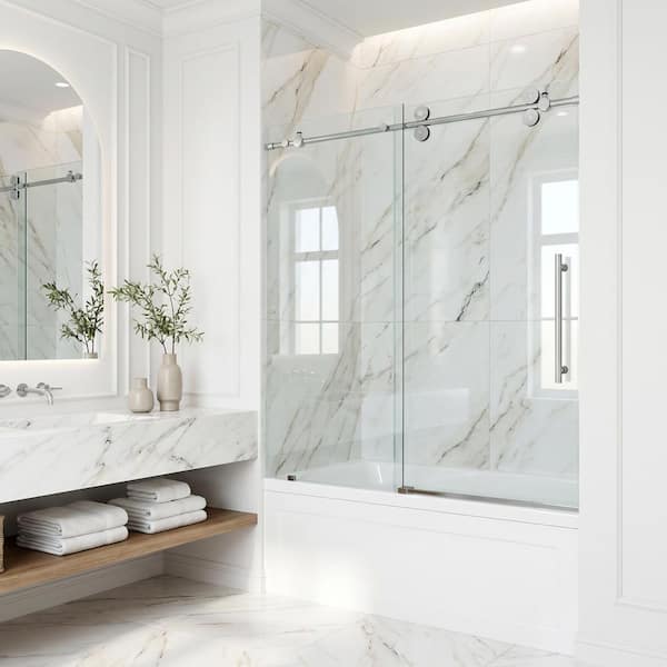 VIGO Elan 56 to 60 in. W x 66 in. H Sliding Frameless Tub Door in