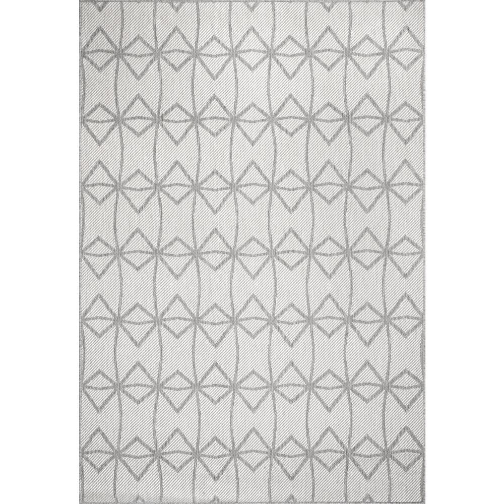 Light Gray Geometric Trellis Indoor/Outdoor Area Rug