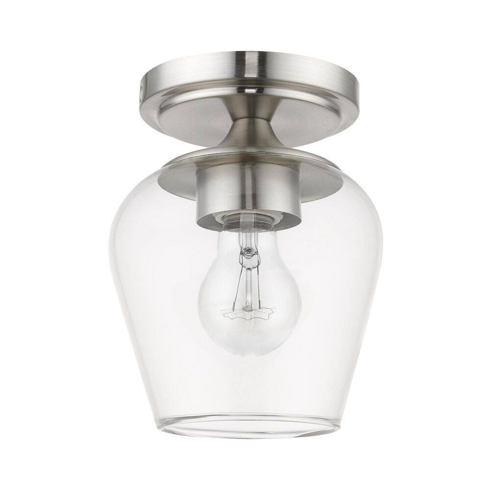 Willow Brushed Nickel 1-Light Indoor/Outdoor Flush Mount with Clear Glass