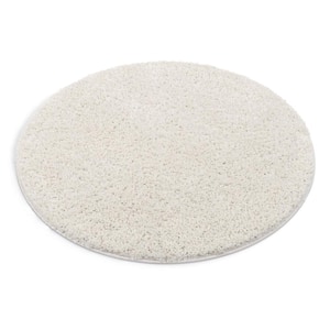 Madison Shag Piper Modern Solid Ivory 3 ft. 11 in. x 3 ft. 11 in. Thick Soft Round Area Rug