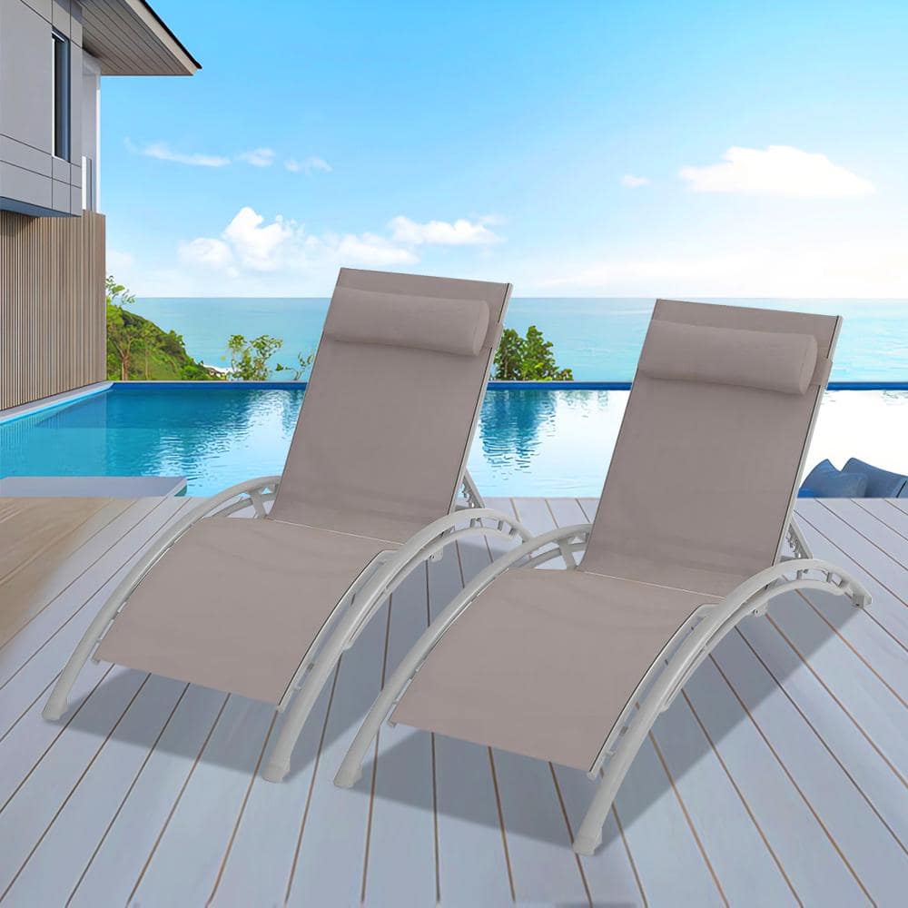 Khaki Metal Adjustable Outdoor Chaise Lounge (Set of 2)