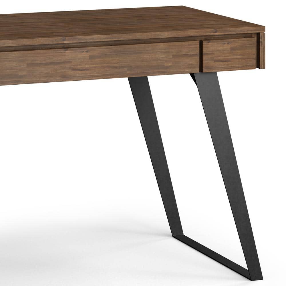 Rustic Natural Solid Acacia Wood Desk with Keyboard Tray and Drawers