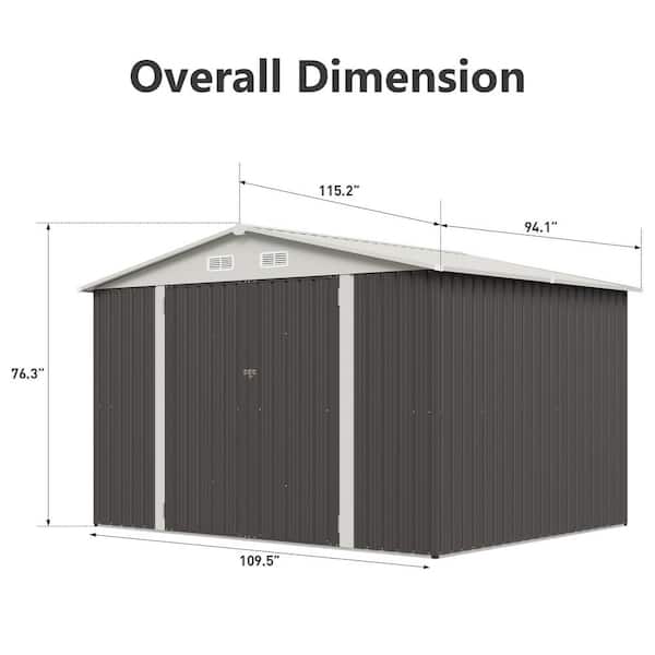 Sizzim 9 ft. W x 7.5 ft. D Gray Metal Storage Shed with Lockable 