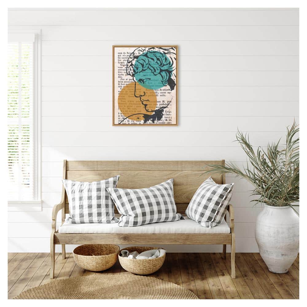 Studio Classico II Teal and Orange Abstract Canvas Print with Maple Frame