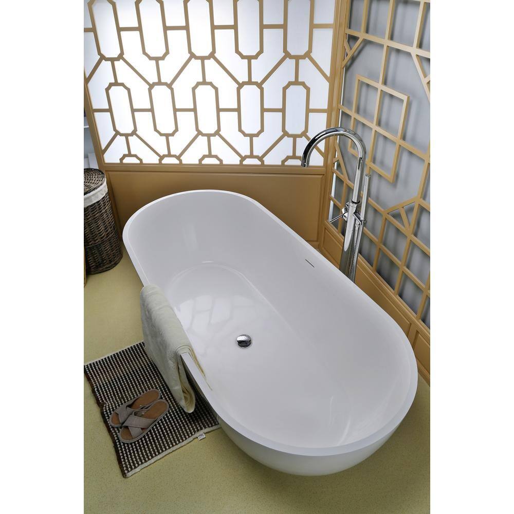 68.5'' White Resin Freestanding Oval Soaking Bathtub