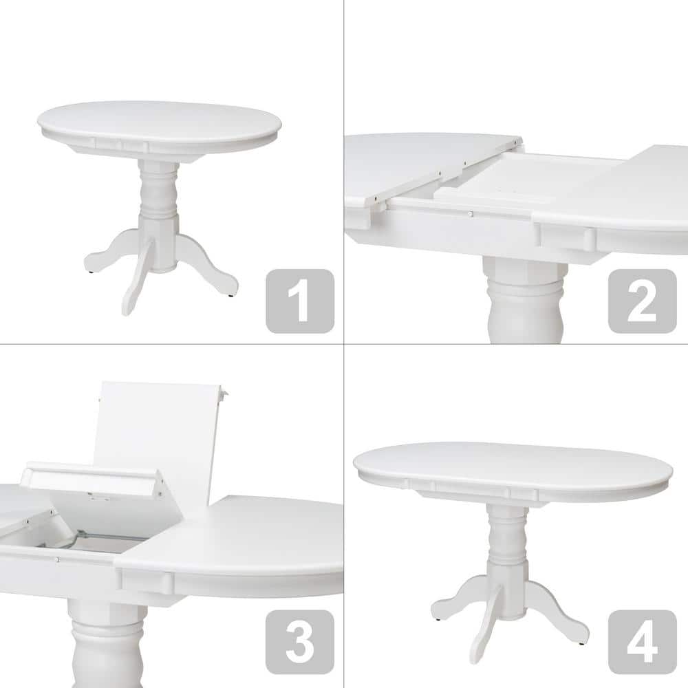 Transitional Round White Wood Extendable Dining Table