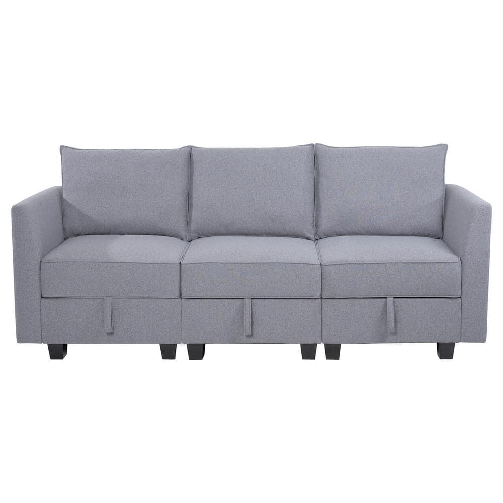 MAYKOOSH 87 in. Straight Arm 4-Piece Linen Modular Sectional Sofa in ...