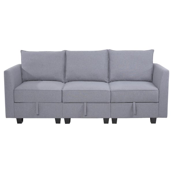 MAYKOOSH 87 In. Straight Arm 4-Piece Linen Modular Sectional Sofa In ...