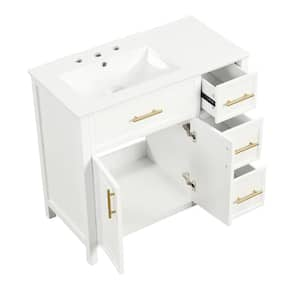 36 in. W x 18.3 in. D x 33.9 in. H Single Sink Freestanding Bath Vanity in White with White Ceramic Top