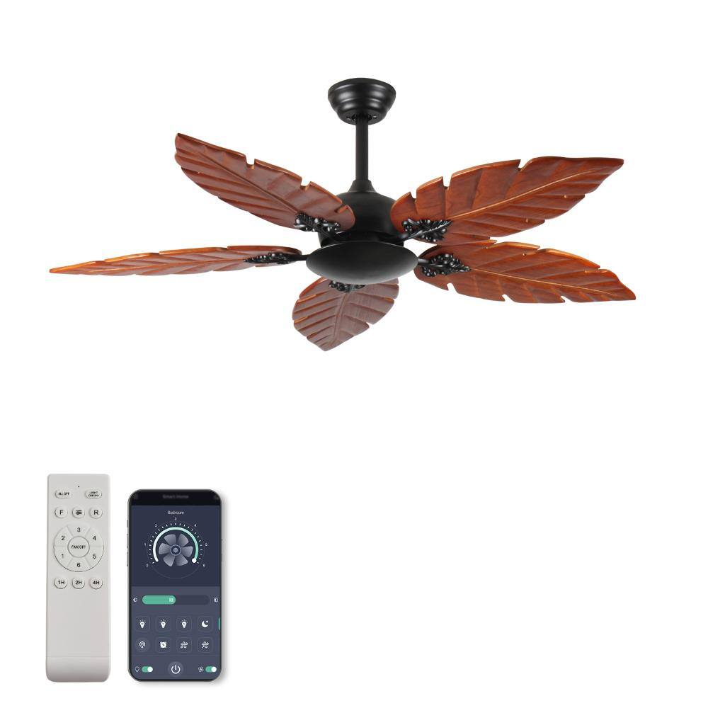 52 in. Indoor/Outdoor Downrod Cottage Style Black Ceiling Fan with Reversible DC Motor, Solid Wood Blade price history on PriceWatchPro