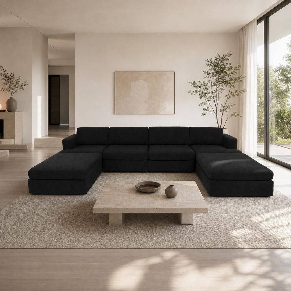 157.48 in. Square Arm 6-Piece Boucle Fabric Modular Free Combination Sectional Sofa with Ottomans for Living Room Black