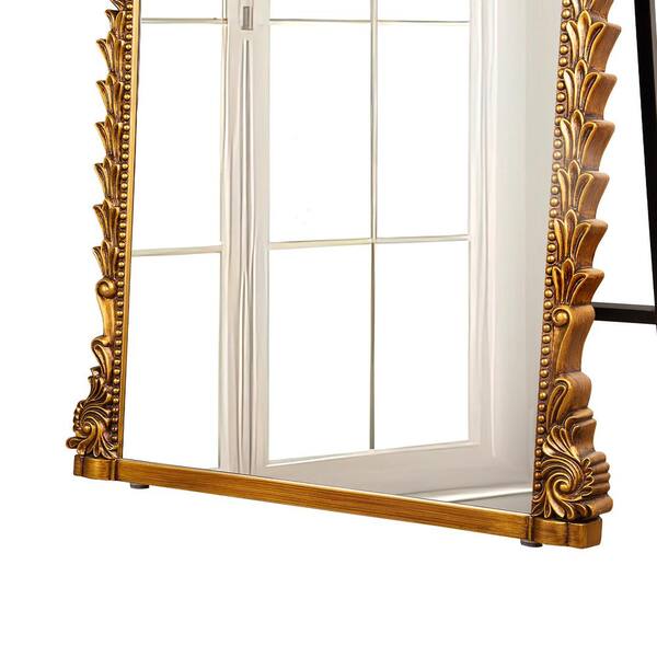 THKSHOUZ 29 in. W x 67 in. H Antique Gold Arched Floor Mirror SF