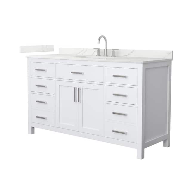 Beckett 60 in. Single Freestanding White Bath Vanity with Giotto Quartz Top (Assembled)